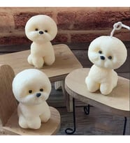 Üçlü Köpek Şeklinde Mum (Beyaz)