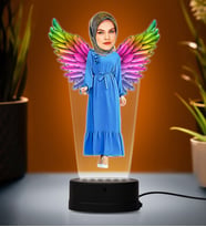 Doğum Günü Hediyesi,Sevgiliye Hediye, Kişiye Özel Fotoğraflı Melek Anne Karikatür 3D Led Lamba (Beyaz)