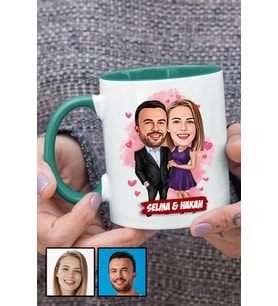 Sevgiliye Romantik Yıldönümü Hediyesi Karikatürlü Yeşil Kupa Bardak