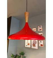 45 Cm Kırmızı Büyük Huni Ahşap Sarkıt Avize, Restoran ve Mutfak İçin