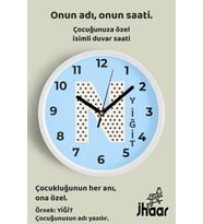 İsme Özel N Harfi Çocuk Odası Duvar Saati Orta Boy 30 cm Beyaz Camlı Sessiz