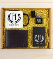 BK Gift Kişiye Özel İsimli Garbalia Jackson Hakiki Deri Cüzdan & Siyah Kupa & Sigara Kutusu & Çakmak Hediye Seti-1  Babalar Günü Hediyesi, Erkeklere Özel Hediye