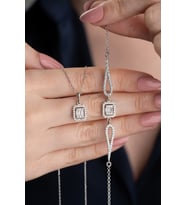 925 Ayar Gümüş Baget Taşlı Kolye Bileklik Set