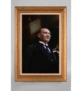 EV İŞYERİ OFİS İÇİN ALTIN ÇERÇEVELİ PASPARTULU ATATÜRK TABLO S593