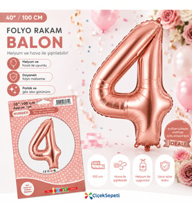 100 cm Rose Gold Rakam Folyo Balon - 4 Rakamı Büyük Boy Doğum Günü ve Parti Balonu (40 İnç)