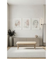 Minimalist Çizgi Sanatı Kadın Yüzleri 3’lü Ahşap Çerçeveli Tablo Seti