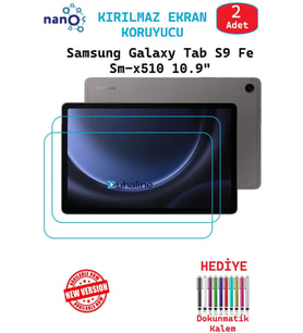 2 ADET Samsung Tab S9 FE X510 10.9" Tablet Tam Uyumlu Ekran Koruyucu Cam Nano HD Esnek Kırılmaz