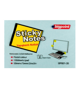 Bigpoint Yapışkanlı Not Kağıdı 75x50mm Mavi x 12 Adet