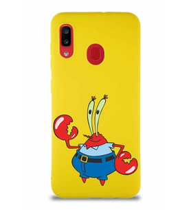 Samsung Galaxy A30 Soft Premier Kapak Bay Yengeç Tasarımlı Silikon Kılıf - Sarı (Şeffaf)