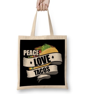 Cute & Funny Peace Love Tacos Bez Çanta Uzun Saplı