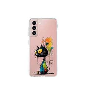 Samsung Galaxy S21 FE ile Uyumlu Splash Kedi Tasarımlı Şeffaf Silikon Kılıf