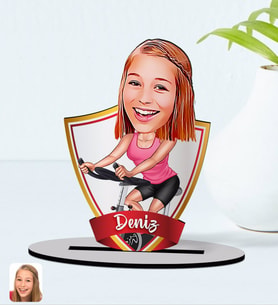BK Gift Kişiye Özel İsimli Kadın Fitness Sporcusu Karikatürlü Ahşap Biblo Model-1