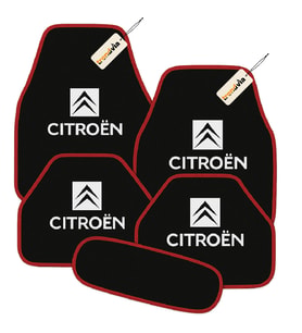 Citroën Logolu 5 Parça Oto Halı Paspası – Su Geçirmez, Kaymaz Tabanlı, Aracınıza Özel Uyumlu Tasarım (Siyah-Kırmızı)