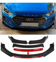 Hyundai Elantra Kırmızı Renkli Şeritli Dilli Ön Lip 4 Prç Parlak Siyah ABS 2016 - 2019