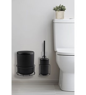Siyah Eko Magic Askılı Yuvarlak Mina 2'li WC Kova ve Fırça Seti