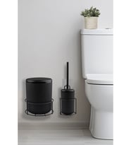 Siyah Eko Magic Askılı Yuvarlak Mina 2'li WC Kova ve Fırça Seti