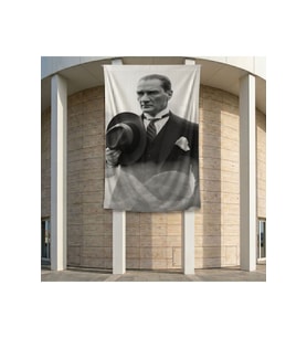 Takım Elbiseli Ulu Önder Gazi Mustafa Kemal Atatürk Poster Bayrak Premium Raşel Kumaş ATA69 2x3m