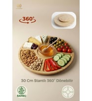 360 Dönerli 5 Bölmeli Sunum Tabağı, Kahvaltılık, Çerezlik, Sunumluk Bambu