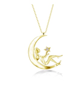 Gümüş Kolye Pırlanta Kolye (Ay Kız Sarı) (Gold)