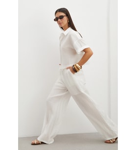 Linen-Look Beyaz Pantolon