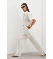 Linen-Look Beyaz Pantolon