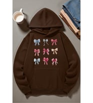Unisex Renkli Kurdele Baskılı kapüşonlu Sweatshirt (Kahverengi)