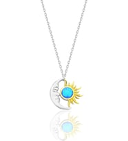 Gümüş rodyumlu mavi opal taşlı ay ışığı ve güneş ışıltısı kolye SGTL12667MAVI