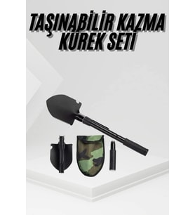 Katlanır Portatif Kazma Kürek Seti Portatif Çelik Taşıma Çantalı Pusulalı