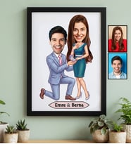 Kişiye Özel Karikatürlü Evlenme Teklifi Sevgililer Siyah Çerçeve Sevgililer Günü Hediyesi