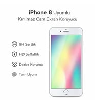 iPhone 8 Uyumlu Kırılmaz Cam Ekran Koruyucu 9H Temperli Cam HD Şeffaf (Beyaz)
