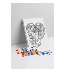Kalp Çiçek Desenli Mandala Tuval Boyama Seti 40x50 cm