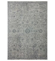 Mavi Gri Madalyonlu Çiçek Desenli Eskitme Vintage Bordürlü Polyester Halı Abrum Salon