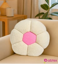Pandamkee Dekoratif Papatya Şeklinde Peluş Yastık 40 cm – Yumuşak ve Konforlu Tasarım (Ekru-Pembe)
