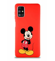 Samsung Galaxy M51 Soft Premier Kapak Mickey Mouse-B Tasarımlı Silikon Kılıf - Kırmızı (Şeffaf)