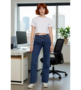 Kadın Wide Leg Yüksek Bel Denim Pantolon Fonksiyonel Dayanıklı Kaliteli Konforlu Estetik Şık