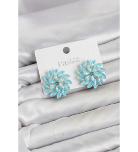 Buz Mavisi Renk Kristal Taşlı Çiçek Model Kadın Küpe