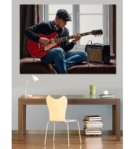 Pencere Kenarında Gitar Çalan Adam Dekoratif Kanvas - Mdf Ahşap Tablo