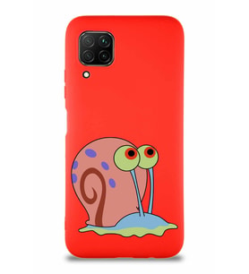 Huawei P40 Lite Soft Premier Kapak Salyangoz Gary Tasarımlı Silikon Kılıf - Kırmızı (Şeffaf)