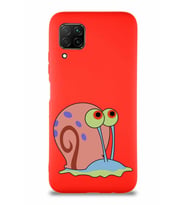 Huawei P40 Lite Soft Premier Kapak Salyangoz Gary Tasarımlı Silikon Kılıf - Kırmızı (Şeffaf)