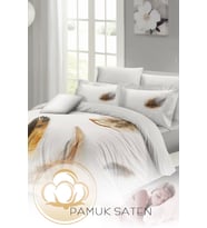 Çift Kişilik ( Lastikli Çarşaflı ) %100 Pamuk Saten Nevresim Takımı Lucky Feather