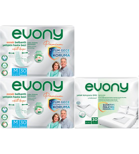 Evony Premium Hasta Bezi Yetişkin Bel Bantlı Tekstil Yüzey Orta 60 Adet+ Yatak Koruyucu Örtü 30 Adet