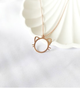 925 Ayar Gümüş Kedi Figürlü Rose Kolye