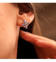 925 Ayar Gümüş Aquamarine Taşlı Kamelya Çiçeği Küpe