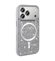 Apple iPhone 17 Pro Uyumlu Kılıf Pırlanta Tasarımlı M-safe Şarj Özellikli Zore Mozaik Silikon Kapak (Gri-Gri)