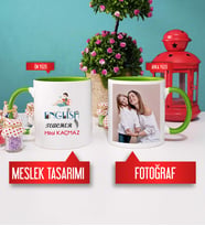 İngilizce Öğretmenine Hediye İngilizce Öğretmeni Kupa Bardak Yeşil Fotoğraflı
