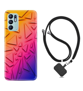 Oppo Reno 6 Kılıf Silikon Boyun Askılı İpli Desenli Silikon Üçgenler 1635