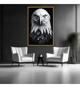 Metal Çerçeveli Temperli Cam Tablo Karşıdan Kartal Portresi (Gold)
