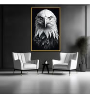 Metal Çerçeveli Temperli Cam Tablo Karşıdan Kartal Portresi (Gold)