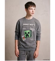 LCW Kids Gri Bisiklet Yaka Minecraft Baskılı Erkek Çocuk Sweatshirt