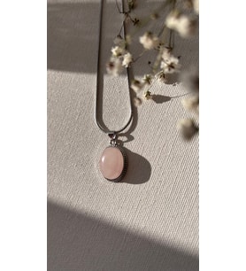 Çelik kolye pembe kuvars uçlu
